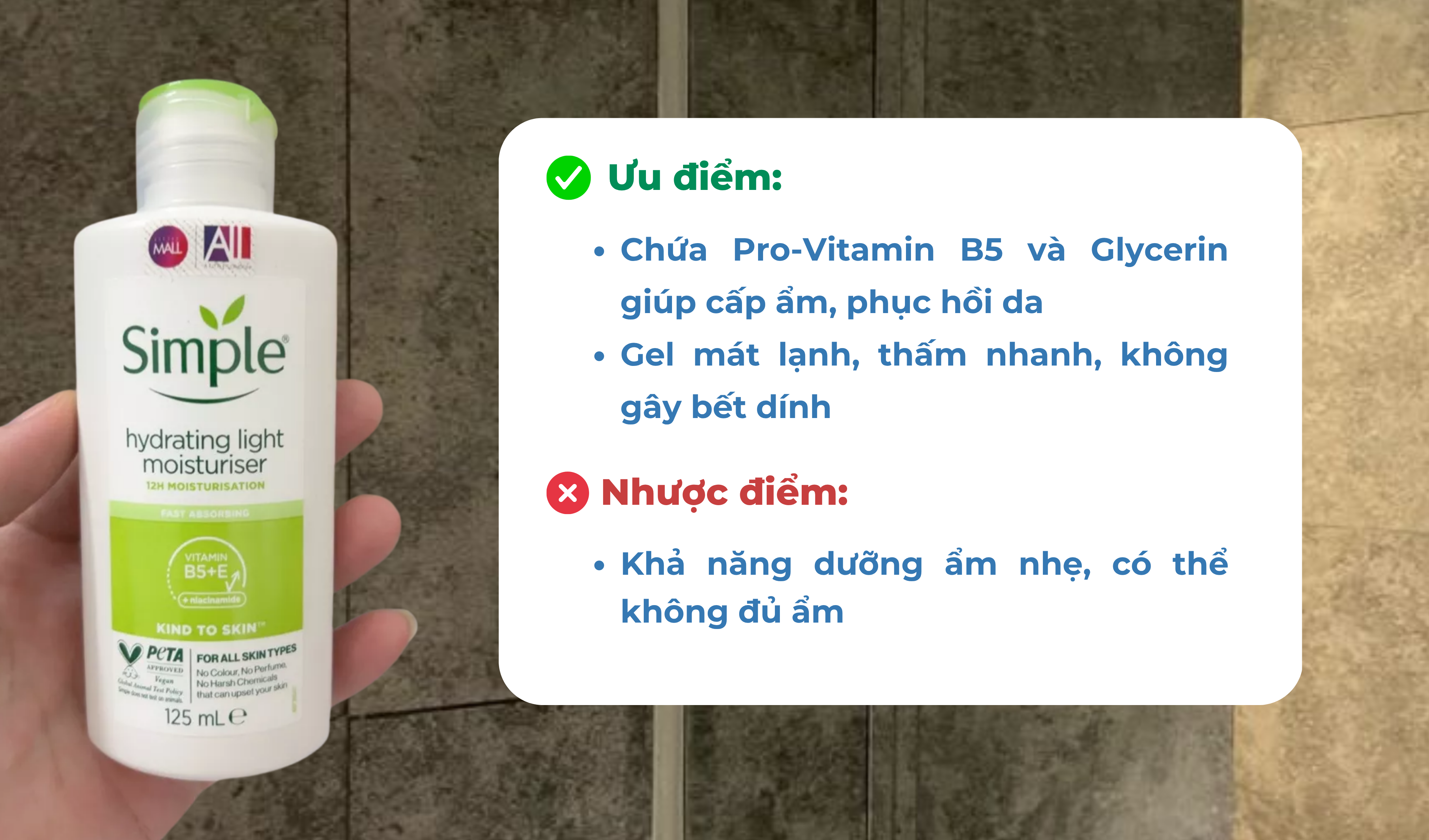 Kem dưỡng Simple Kind To Skin Hydrating Light Moisturiser (219.000đ/tuýp 125ml)